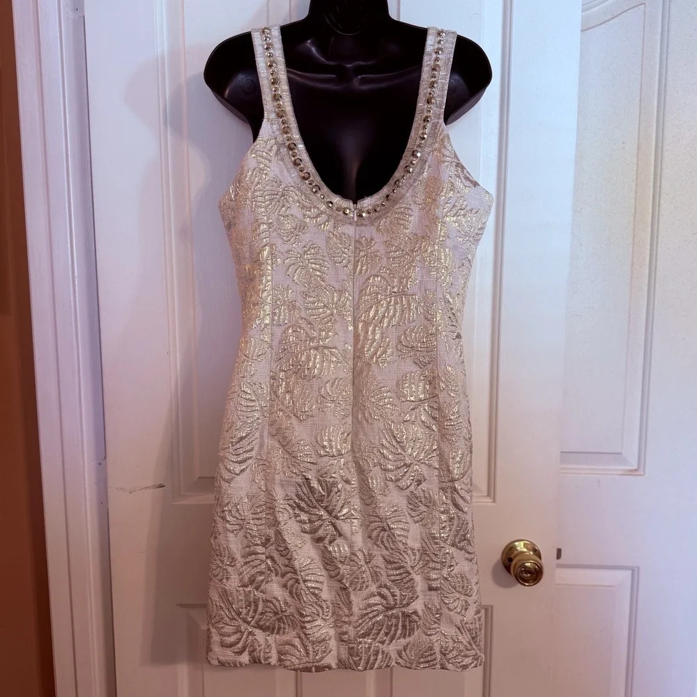 “LILLY PULITZER” Valli Resort Gold Palm Jacquard Shift Dress